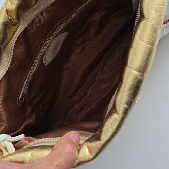 Vintage 1980s Hala Genuine Leather Crossbody Embossed Leather Bag Clutch Gold - Picture 11 of 17